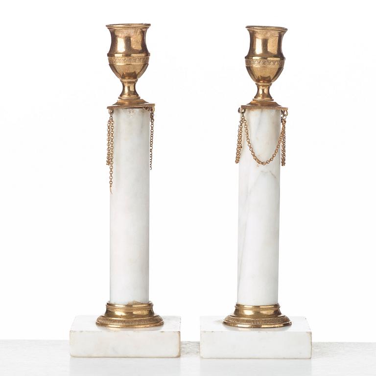 A pair of late Gustavian circa 1800 candlesticks.