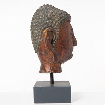 Skulptur, Buddha-huvud, lackerat trä, Mingstil men senare.