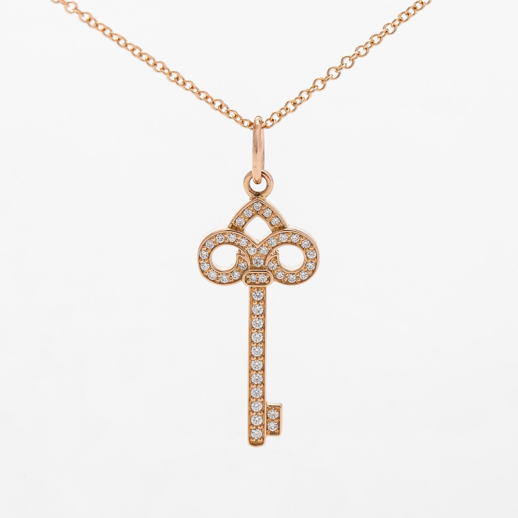 Tiffany & Co, kaulakoru, "Tiffany Keys" 18K ruusukultaa ja briljanttihiottuja timantteja.