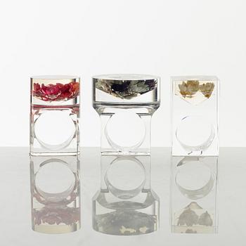 Siv Lagerström, three acrylic rings, 1970s.