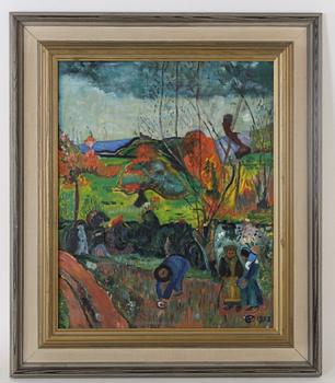 PARTI KONST, 3 delar, oljor, okända konstnärer.