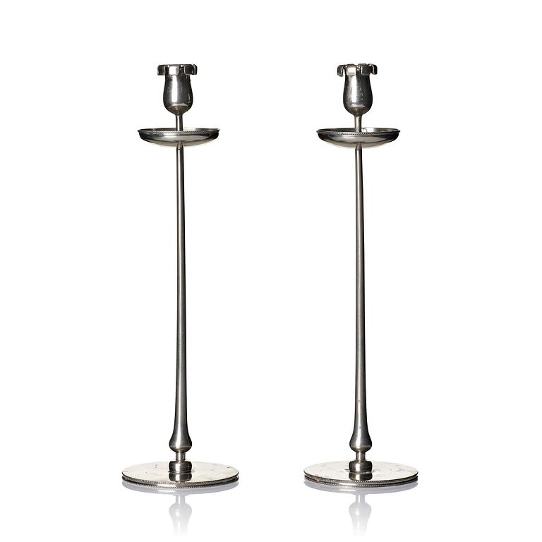 Josef Frank, a pair of pewter candlesticks, Firma Svenskt Tenn, Stockholm, 1956.