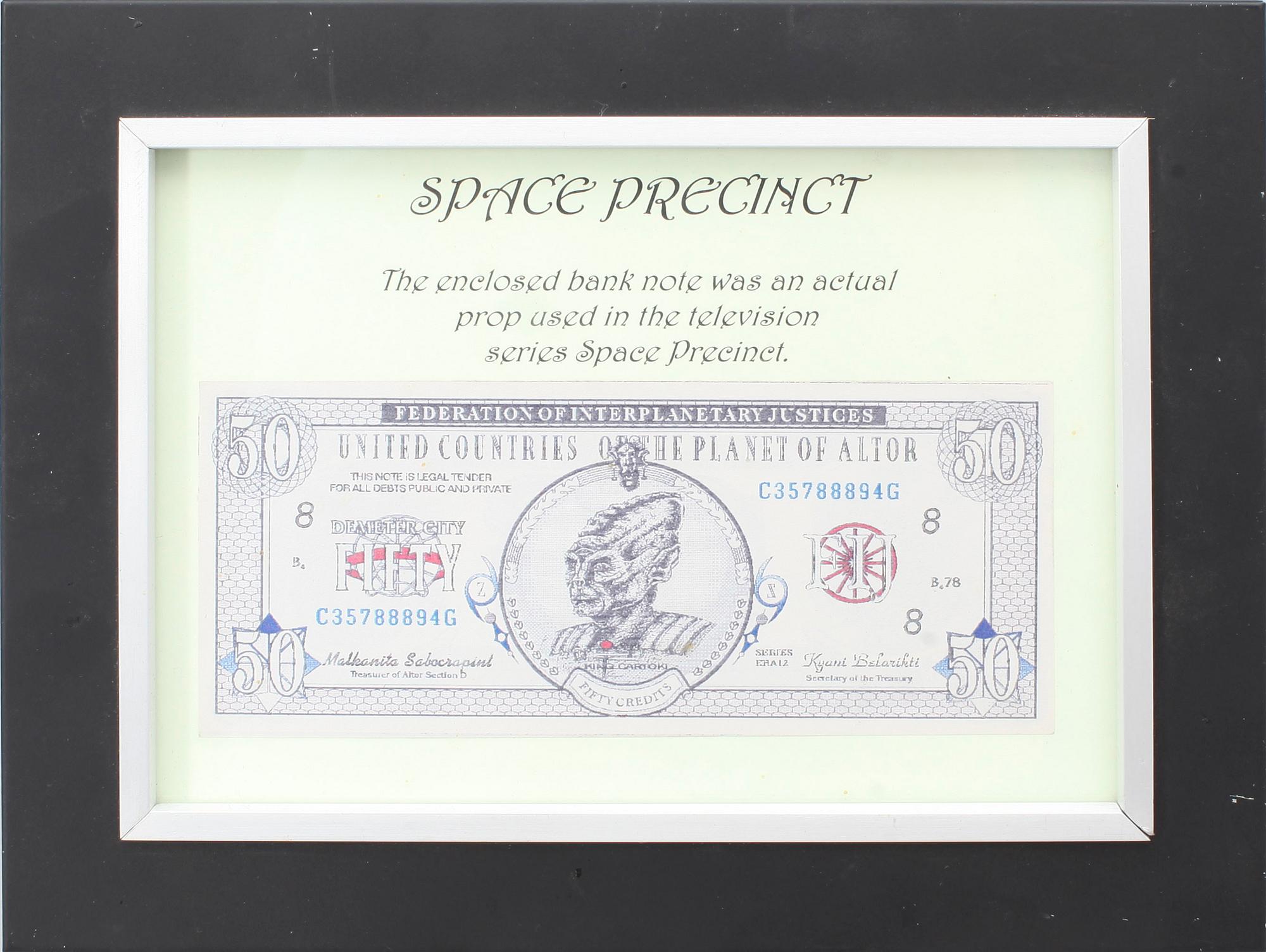 FILMREKVISITA, från tvserien Space Precinct, en sedel. 1990-tal.