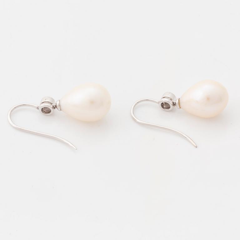 Cultured pearl and brilliant cut diamond earrings.