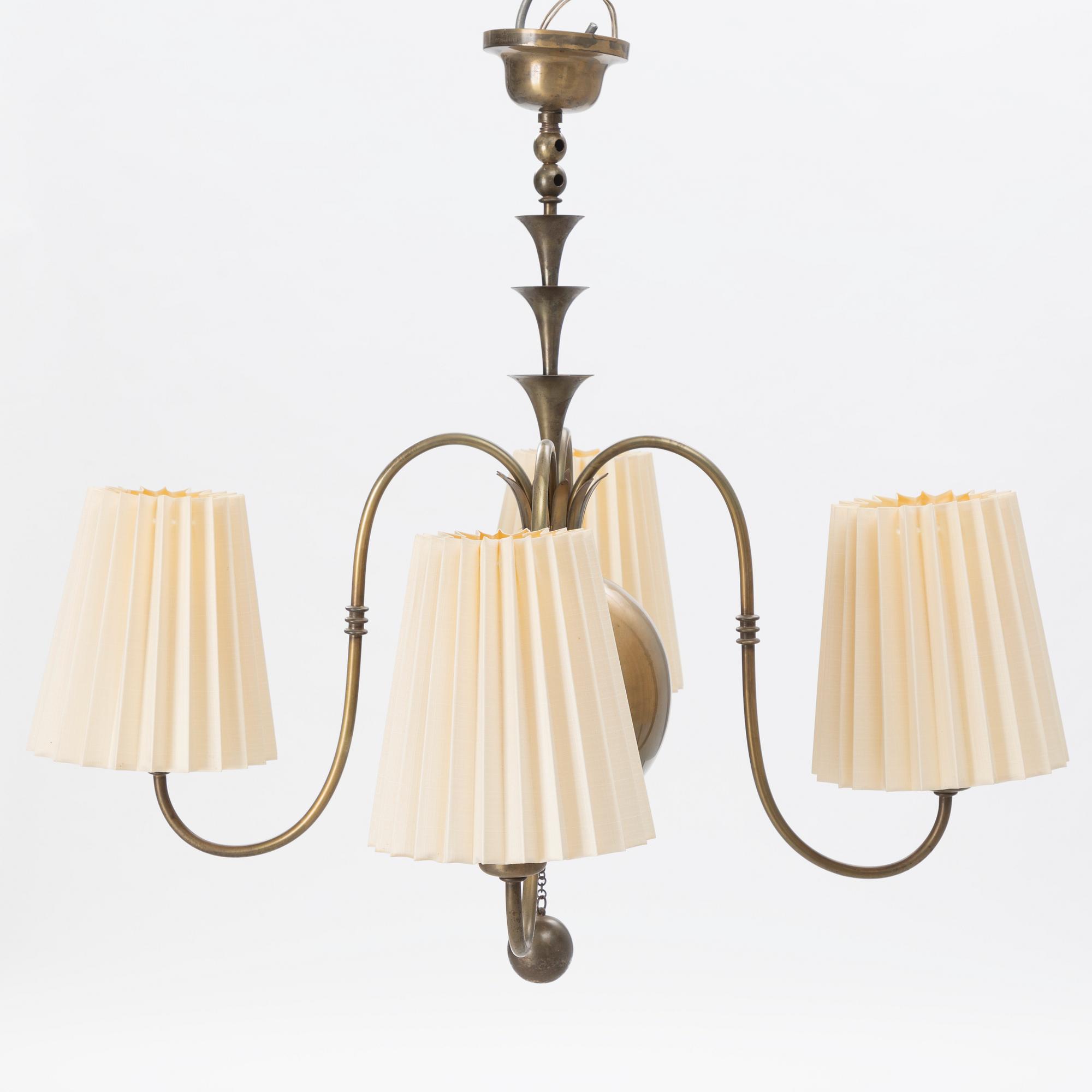 Elis Bergh, a brass ceiling lamp, C.G. Hallberg, Sweden, 1920s.