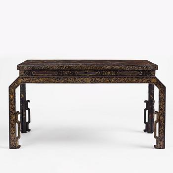 A Chinese painted black lacquer low table, Qing dynasty.