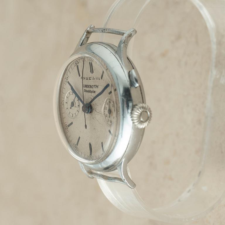 ANGELUS, "LINDEROTH, Stockholm", Single button chronograph, wristwatch, 35,5 mm,
