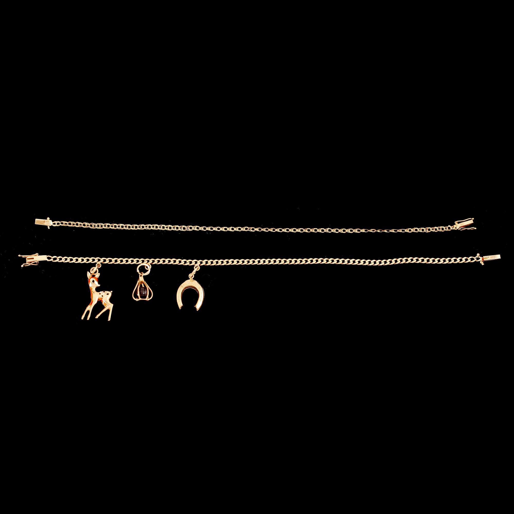 ARMBAND, 2 st, 18 k guld. Vikt ca 9 gram.