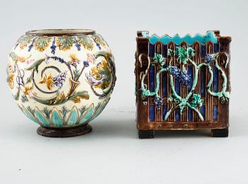 Four majolica pots, three marked Rörstrand, around year 1900.