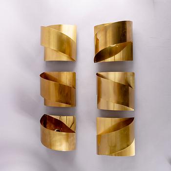 A set fo six Peter Celsing brass "Band" wall lamps Falkenberg 1960/70s.