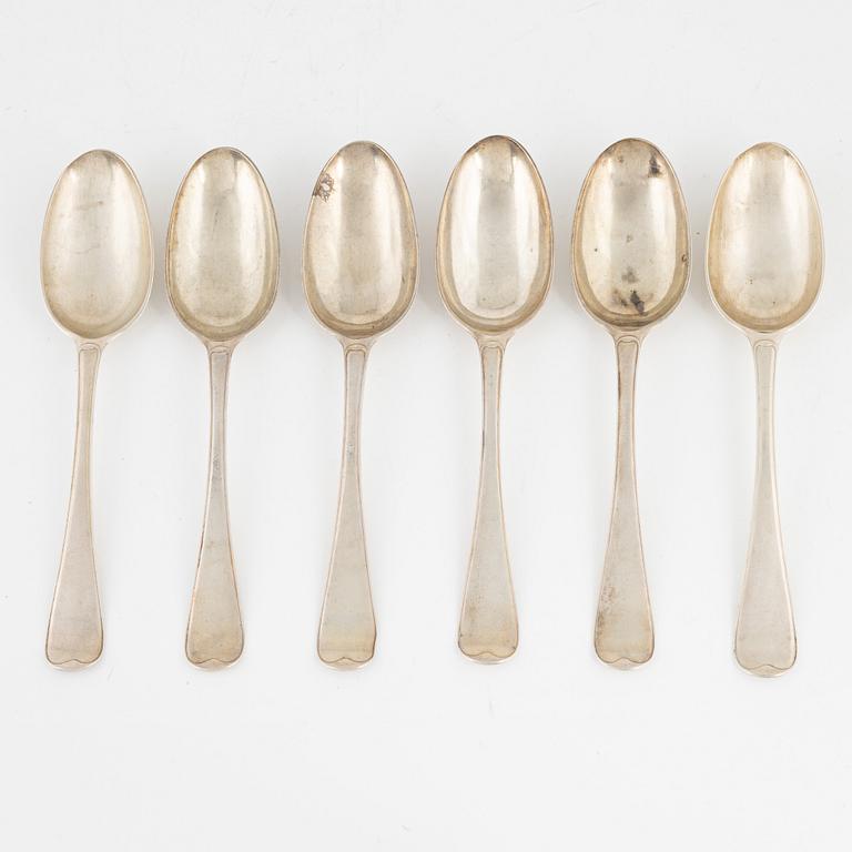 Six Swedish 18th century silver spoons, marks of Johan Henrik Schvart, Karlskrona 1788.
