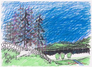 Stig Claesson, Landscape with a reclining moose calf.