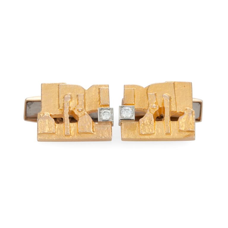 Björn Weckström, A PAIR OF CUFFLINKS, 14K gold, diamonds tot. 0,10 ct, "Crust of Ice" Björn Weckström Lapponia 1989.