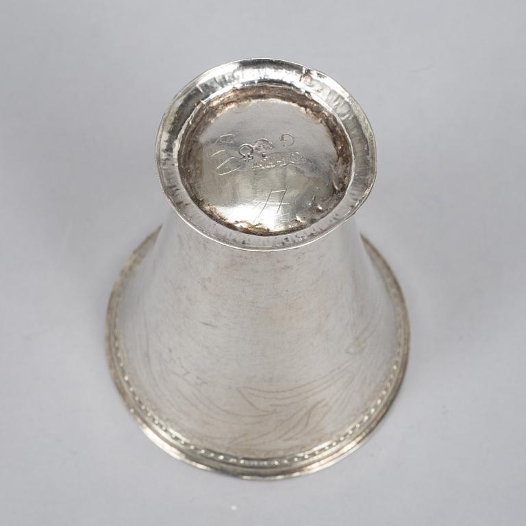 Three swedish silver beakers, including Carl Fahlberg, Uppsala 1765.