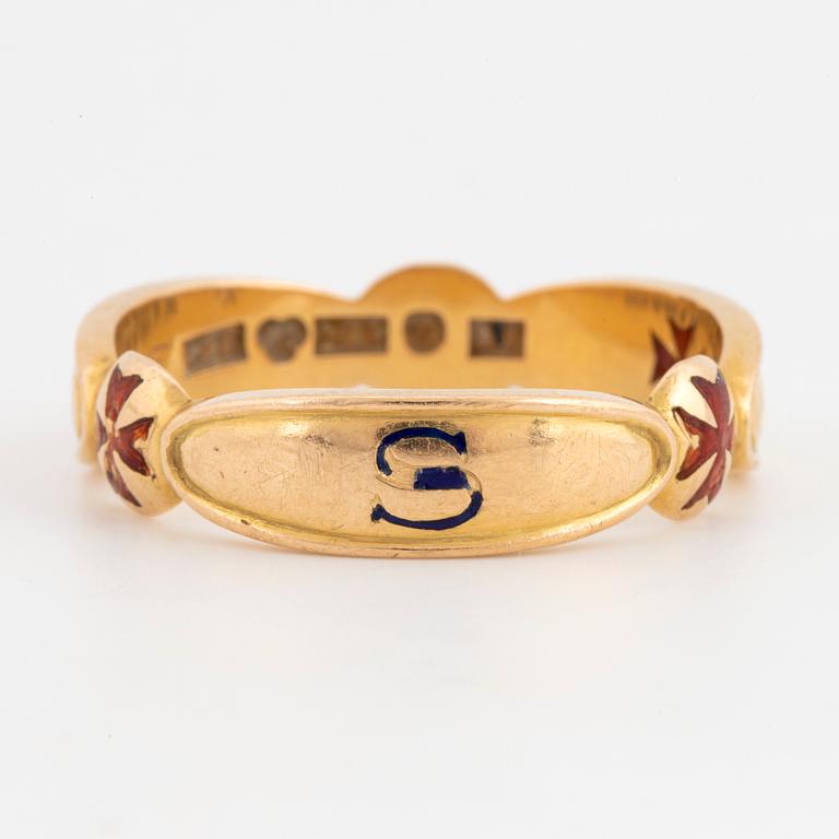 18K gold and enamel Maison ring.