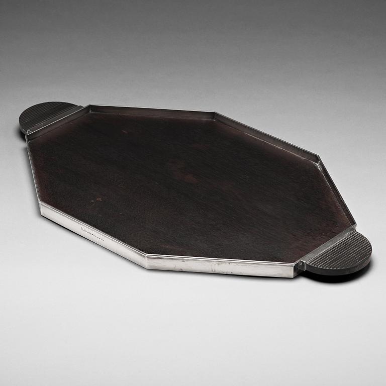 Wiwen Nilsson, an octagonal silver and ebony tray, Lund, Sweden 1940.