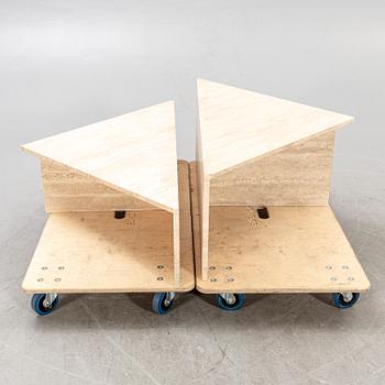 A late 20th century two pcs travertin coffee table.
