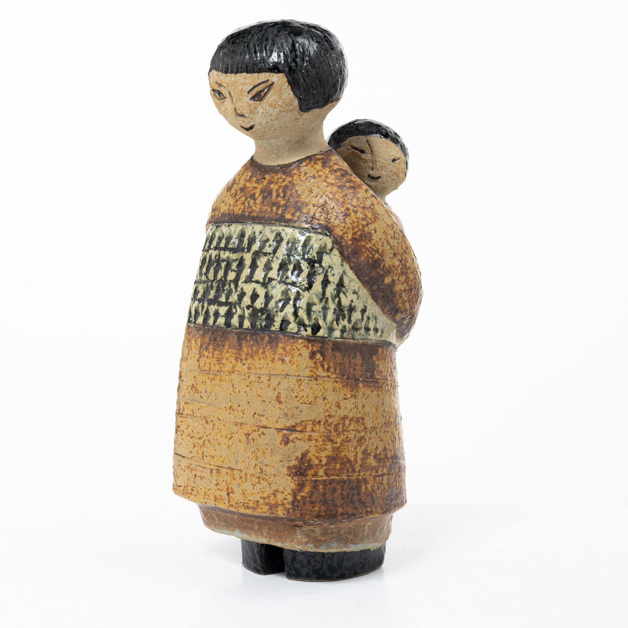 Lisa Larson, "Japanese with child on back," sculpture, stoneware, Gustavsberg Studio.