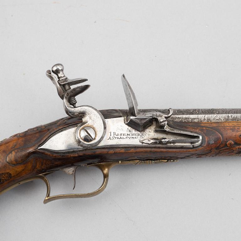 Flintlock pistols, a pair, Joakim Rosenberg, Stralsund, first half of the 18th century.