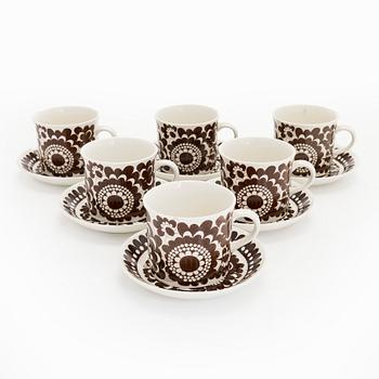 Esteri Tomula, six coffee cups with saucers, "Arabia 100", Arabia Finland. In production year 1973.