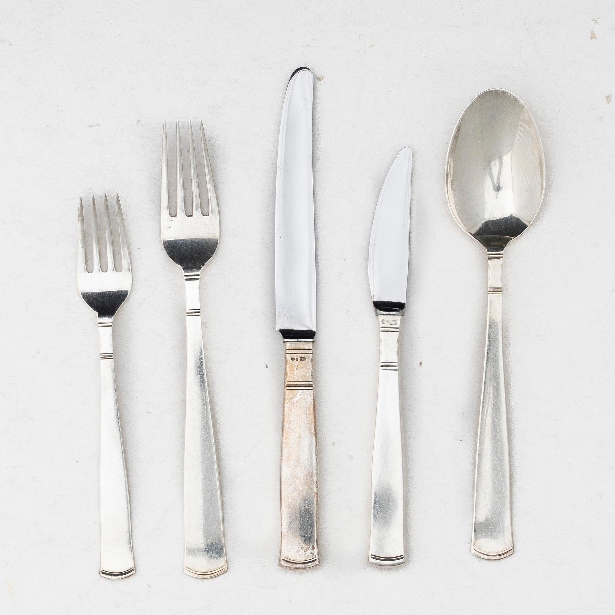 Jacob Ängman, a 60-piece silver flat ware set, 'Rosenholm', GAB, Sweden, 1958-1979.