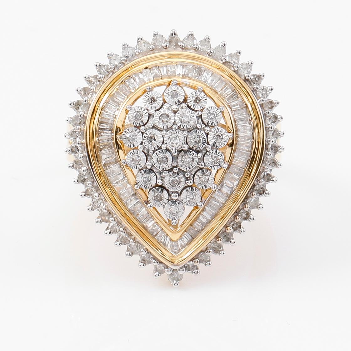 RING, förgyllt silver och olikslipade diamanter tot ca 1.00 ct.