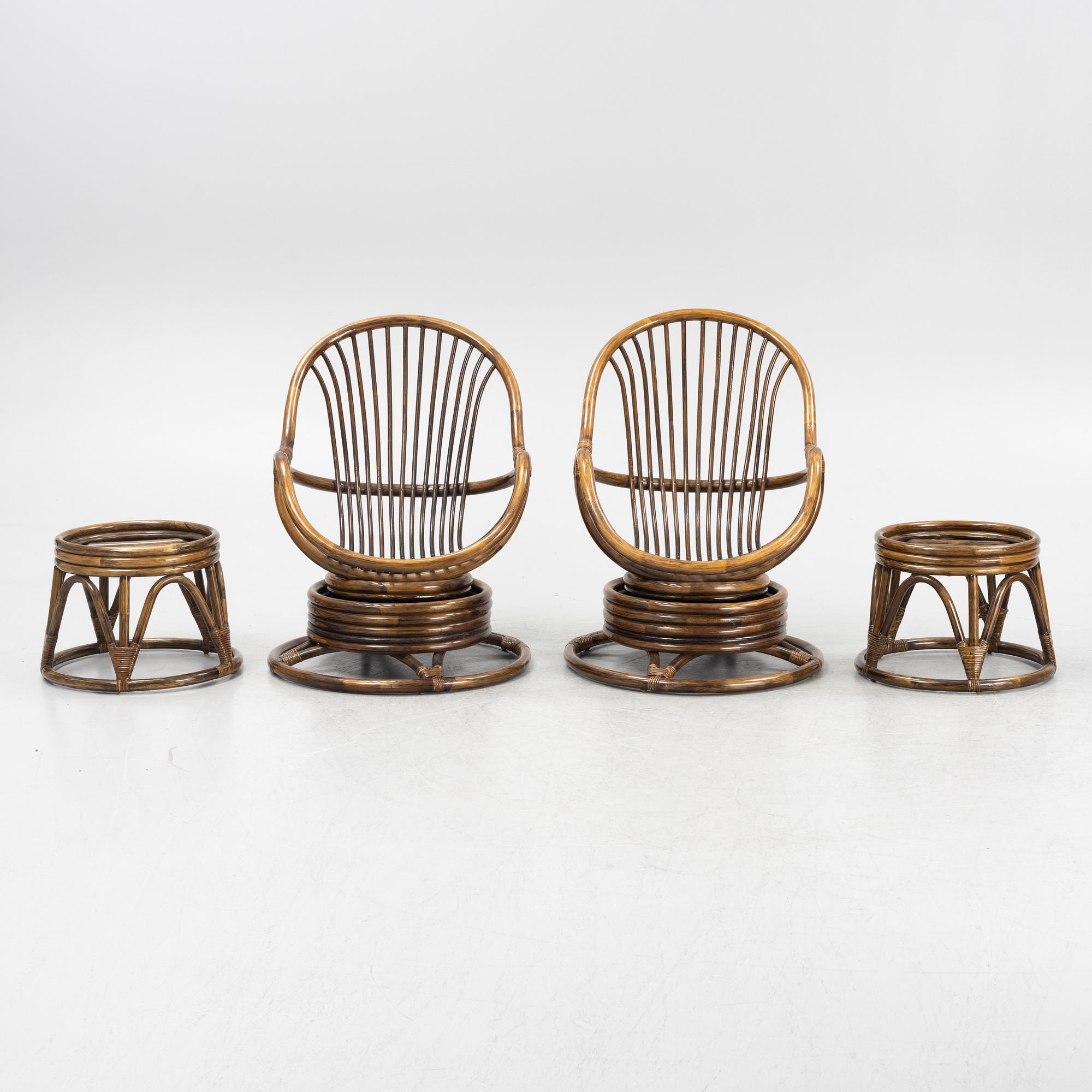 Fåtöljer med fotpallar, ett par, 1900-talets senare del.