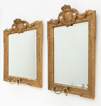 Mirror wall sconces a pair, Gustavian style, circa 1900.