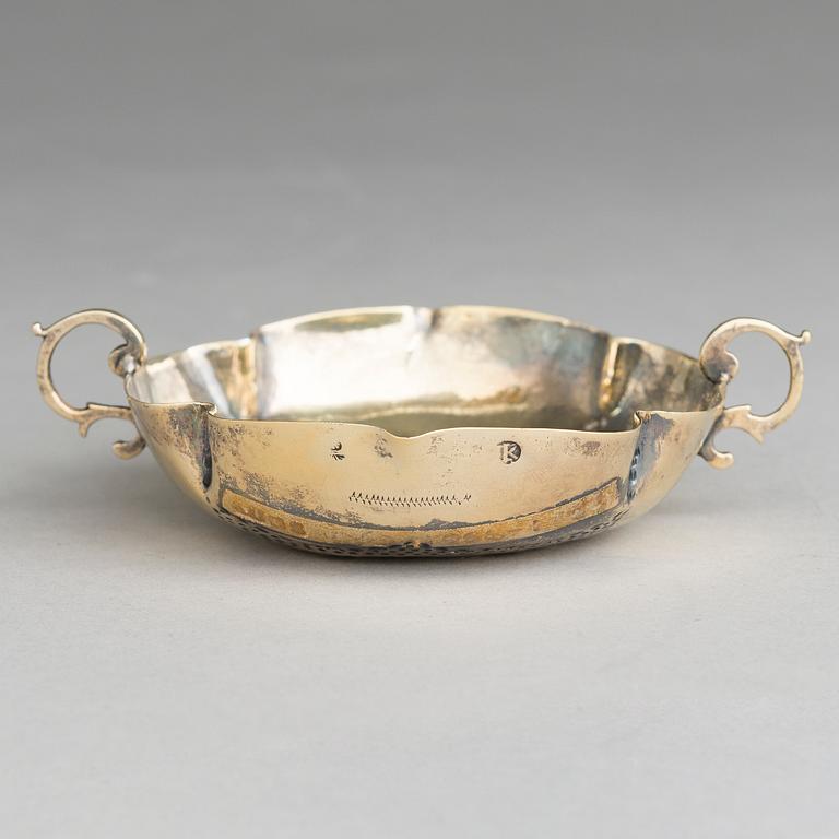 A German gilt silver sweet-meat dish from Augsburg 1695-1705.