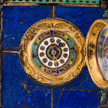 An Austrian silver, enamel and lapis lazuli mantel clock, probably by Hermann Böhm, Vienna, latter half of 19th Century.