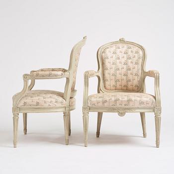 A pair of Gustavian armchairs, Stockholm, second part of the 18th century.