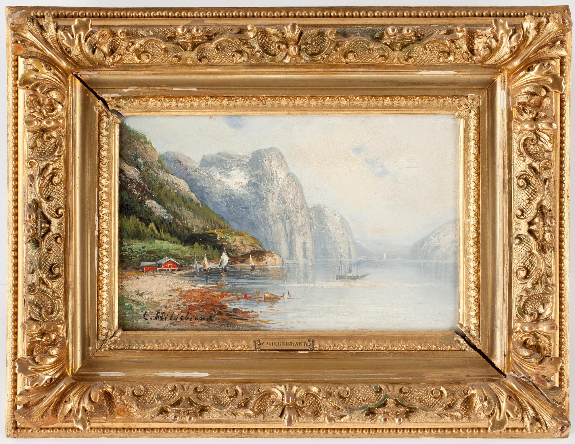 OKÄND KONSTNÄR, olja på pannå, signerad C Hildebrand, sent 1800-tal.