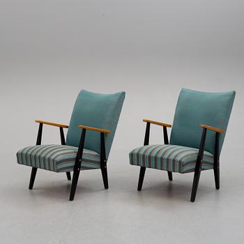 A pair of Swedish Modern beech easy chairs, 1950's.