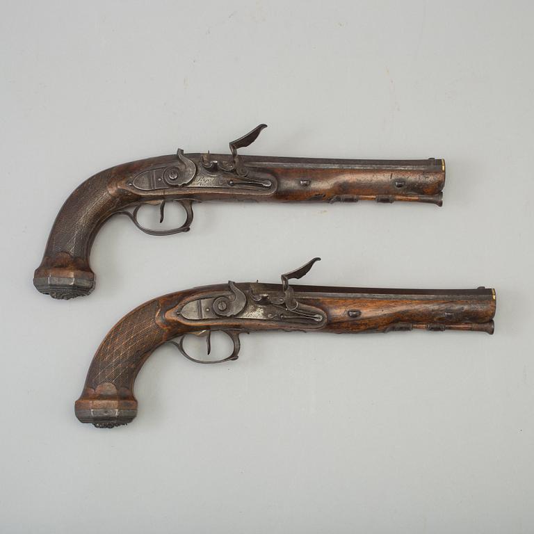 A pair of french officers rifled flintlock pistols by Le Page circa 1810.