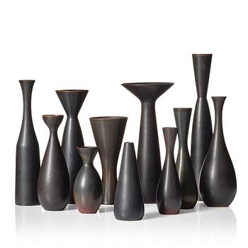 75. Carl-Harry Stålhane, a set of 11 stoneware vases, Rörstrand, Sweden 1950-60s.