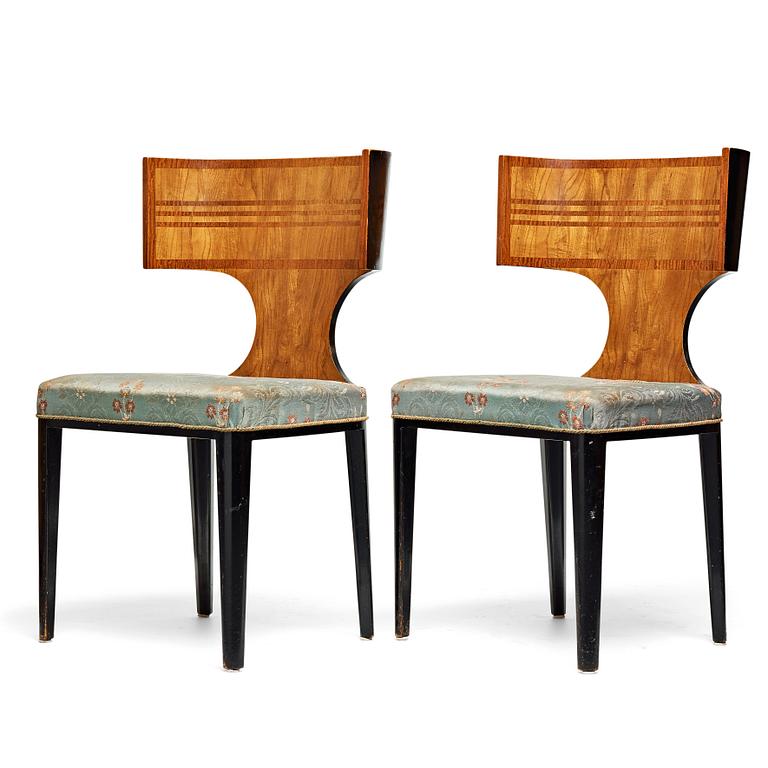 Swedish Grace, a pair of klismos chairs for Carl Johansons Möbleringsaffär, 1930's.