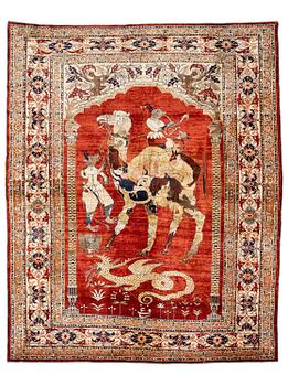 369A. Matta, antik silke Heris, Nordvästra Persien, ca 175 x 140 cm.