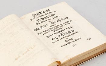 BOK, 2 vol i en, "Gothländska Samlingar allestädes med flit..." av Jöran Wallin, Stockholm 1747 resp 1776.