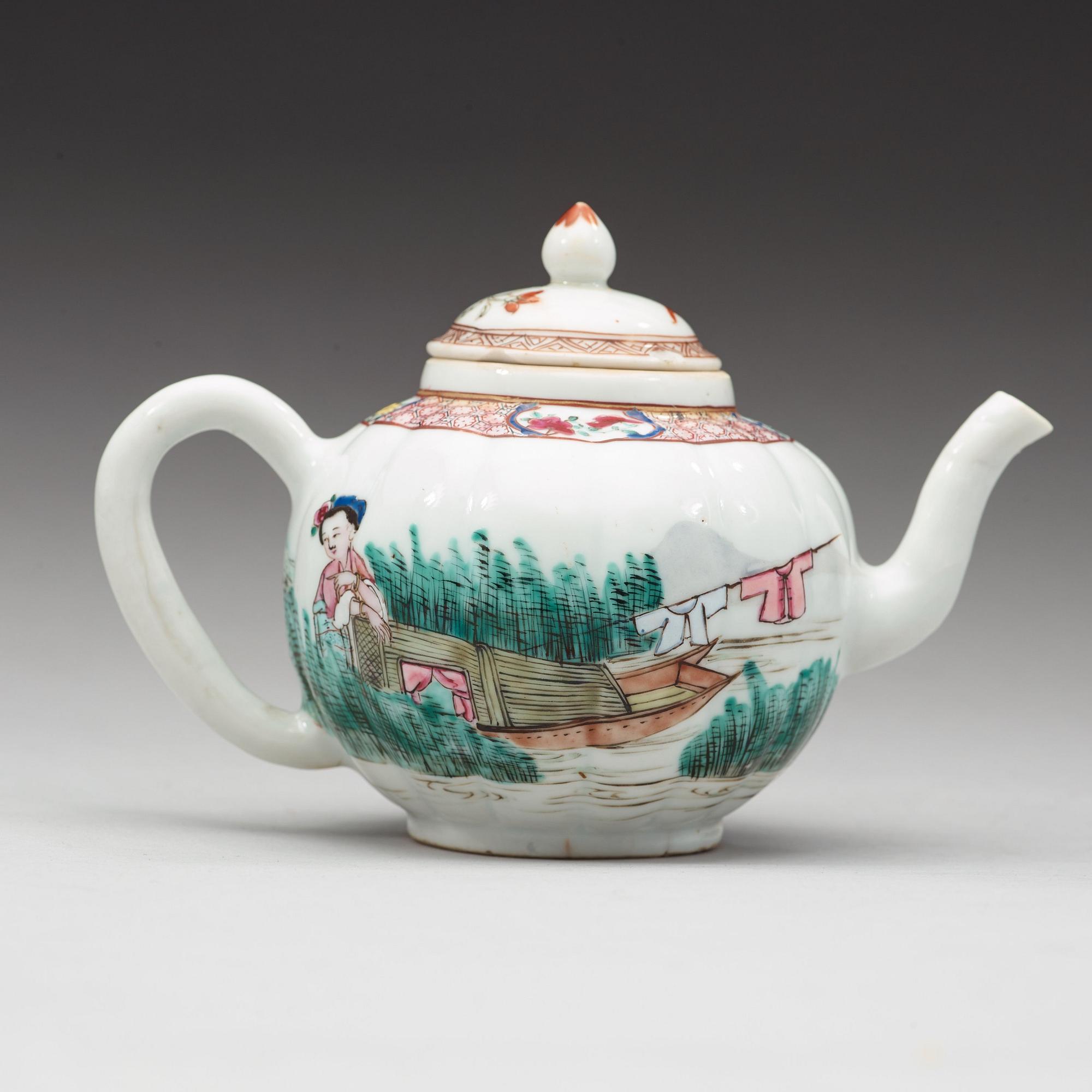 A famille rose teapot with cover, Qing dynasty, 18th Century.