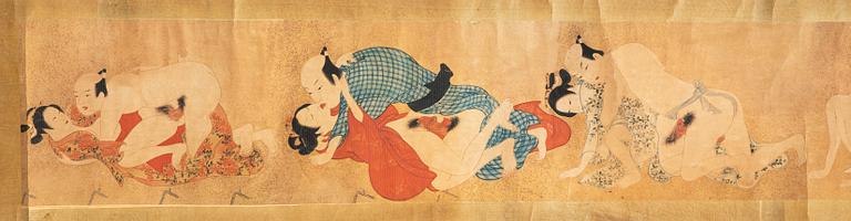 Unidentified artist, Shunga painting, seven erotic scenes, Japan.