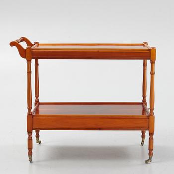 An English style yew drinks trolley, second half of the 20th Century.