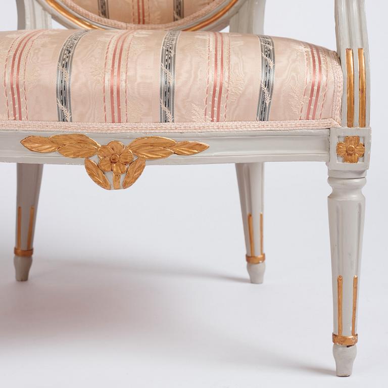 A pair of Gustavian carved armchairs, late 18th century.