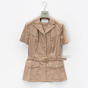 Prada, A beige cotton jacket/shirt and skirt, italian size 42.