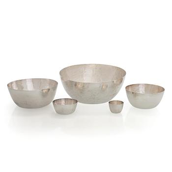 Tapio Wirkkala, A set of five silver bowls, Kultakeskus, Hämeenlinna 1970, 1971, 1978, 1979 and 2006.