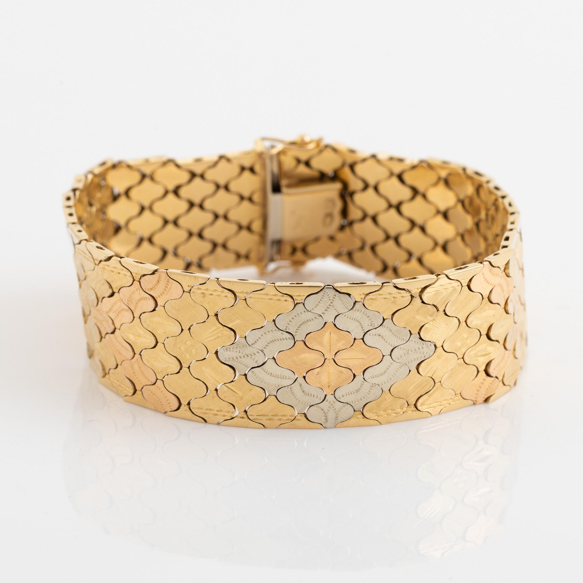 18K three colour gold bracelet, Vicenza, Italy.