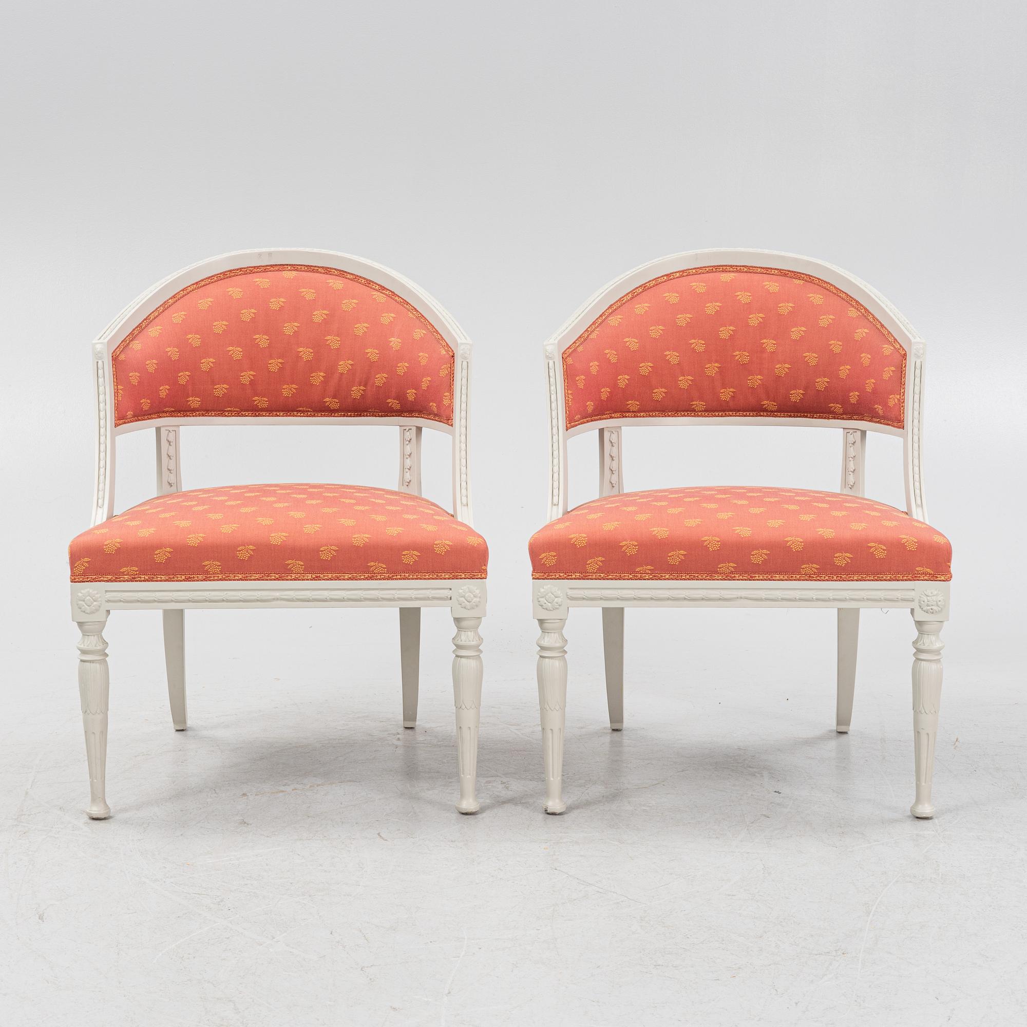 Baljfåtöljer, ett par, sengustaviansk stil, 1900-talets början.