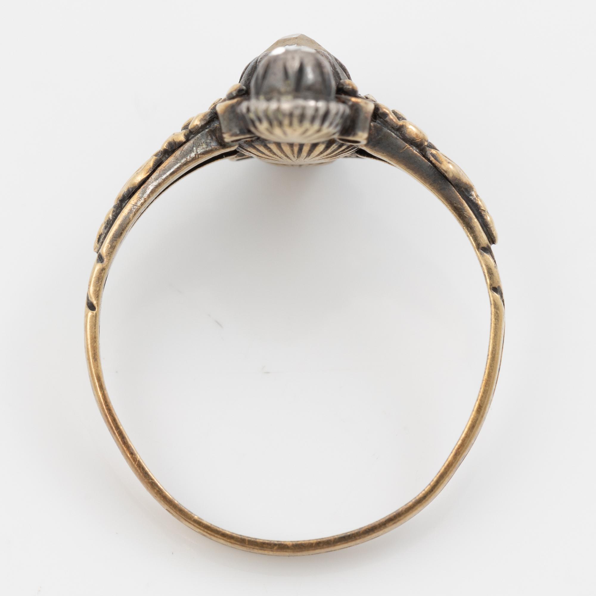 Ring, 18K gold and silver with rose-cut stones, 19th century.