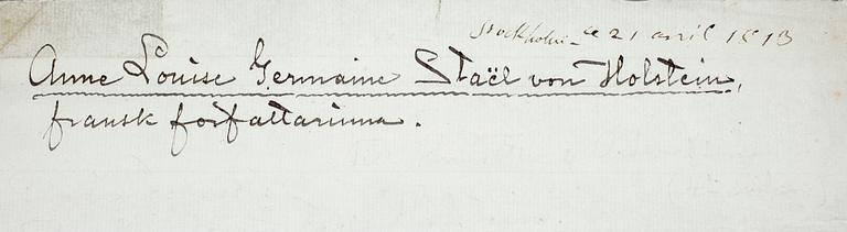 MADAME DE STAËL, GERMAINE NECKER(1766-1817), brev, sign o dat 1813.