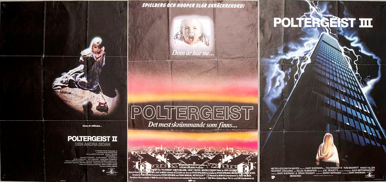 Three Swedish film posters 'Poltrgeist I, II, II'  1982, 1986 and 1988.
