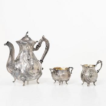 Georg Wessfelt, A Rococo style three piece silver coffee service, Malmö 1959 and 1965.